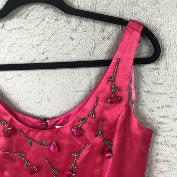 Papell Boutique Evening Dress Womens 8 Fuchsia Beaded Rose Sheath Cocktail Party - Picture 14 of 16